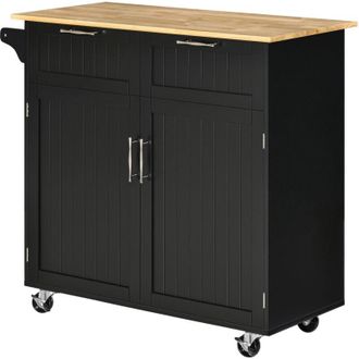 HOMCOM Carrellino da Cucina in Legno con Armadietto, 2 Cassetti e 4 Ruote Nero - Homcom