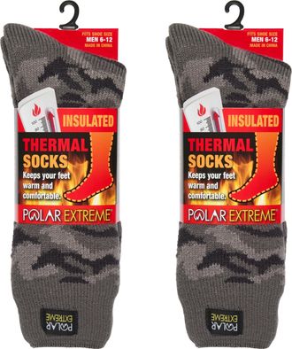 Polar Extreme Thermal Hiking Socks - Cushioned, Insulated, Warm para Boots, Men & Women, One Size Fits Most 6-12, 2-Pack, Grey Camo/Grey Camo, 9 UK