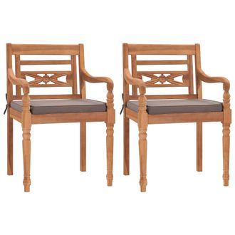 vidaXL Sillas Batavia 2 Uds Madera Maciza Teca Con Cojines Gris Oscuro Vidaxl