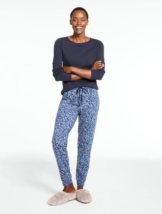 Talbots Jogger Pajama Set - Floral Mirage - Blue - Medium Talbots
