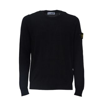 Stone Island Ribbed Neckline Black Pure Rws Wool Sweater