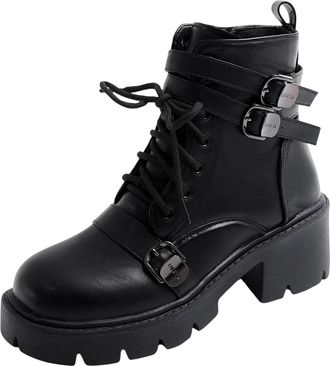 Generic Black Womens Patent Leather Thick Sole Lace Up Boots for Fall and Winter Comfortable Height Enhancing Ankle Boots Fashion Outdoor Activities