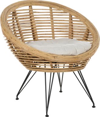 Beliani Beliani - Silla Boho Rat&aacute;n Beige Claro Coj&iacute;n Tela Algod&oacute;n Resistencia Media Interior Natural Maratea