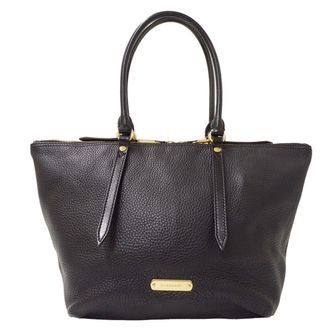 Burberry Black Leather Handbag Tote Bag (Pre-Owned)