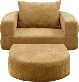 Urban Meuble Sill&oacute;n convertible con otomana, dise&ntilde;o capullo en tela amarilla