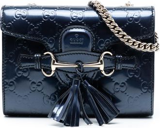 Gucci Pre-owned Womens Mini Patent Guccissima Emily Crossbody - Dark Blue Leather - One Size