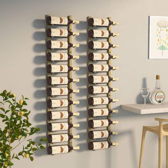 vidaXL Vidaxl - Botellero De Pared Para 12 Botellas 2 Unidades Hierro Dorado