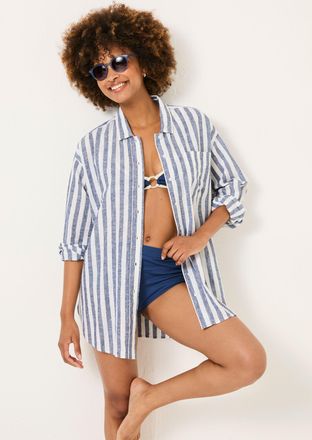 Fat Face FatFace White Beachwear Stripe Longline Shirt