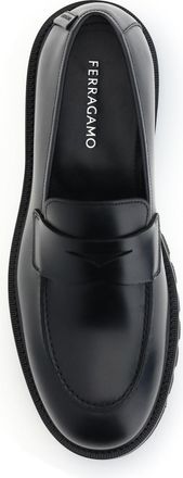 Ferragamo Mens Penny Loafers Black Upper: Calf Leather Trainers Sneaker