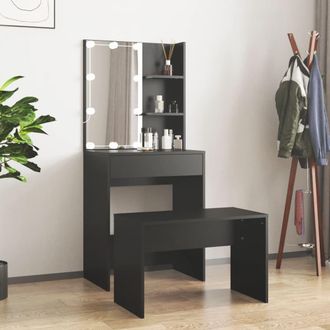 vidaXL Juego De Tocador Con Led Madera Contrachapada Negro Vidaxl