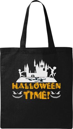 Generic Halloween Time Zombie Castle Natural Ecological Cotton Tote Bag Black
