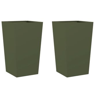 Berkfield Home Garden Planters Olive Green 2 pcs 45x45x75 cm Steel | Size: 45 x 45 x 75 cm