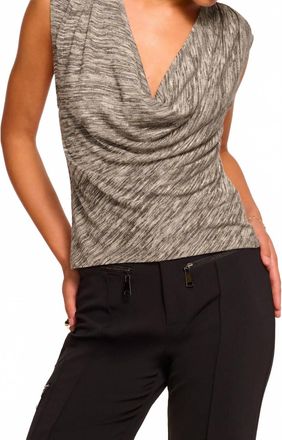 Ramy Brook Azul Lurex Knit Cowl Neck Top In Black White Space Dye