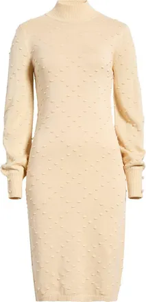Anne Klein Bobble Diamond Stitch Long Sleeve Sweater Dress in Macadamia at Nordstrom, Size X-Small