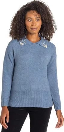 Klass Faux Pearl Embellished Collar Jumper - Cornflower - XL