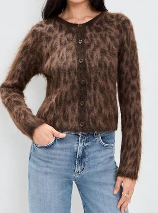 Astr Katria Fuzzy Crewneck Cardigan In Brown Cheetah