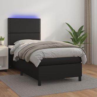 vidaXL Vidaxl - Cama Box Spring Y Colch&oacute;n Led Cuero Sint&eacute;tico Negro 90x190 Cm