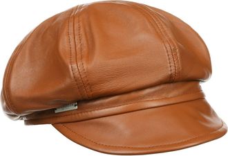 Seeberger Leather Newsboy Cap Baker boy hat Women´s (M (56-57 cm) - Cognac)