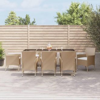 vidaXL Set Comedor De Jard&iacute;n 9 Pzas Con Cojines Rat&aacute;n Sint&eacute;tico Beige Vidaxl