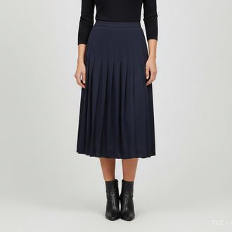 Theory Navy Blue Stretch Silk Pleated Mini Skirt