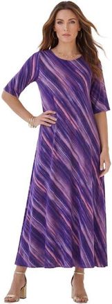 Roaman's Plus Size Stretch Knit High Low Short Sleeve Maxi Dress in Violet Bias Texture at Nordstrom, Size 12