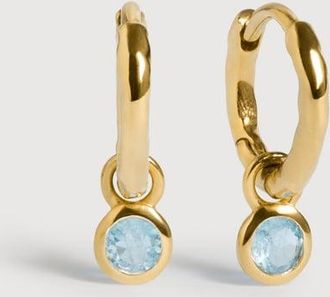 Monica Vinader Gold March Birthstone Huggie Earrings Aquamarine