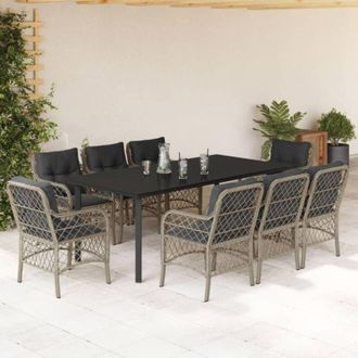 vidaXL Set Comedor De Jard&iacute;n 9 Pzas Cojines Rat&aacute;n Sint&eacute;tico Gris Claro Vidaxl