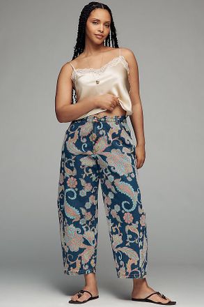 Never Fully Dressed Paisley Plus Denim Barrel Pants