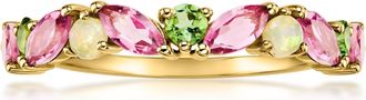 Ross-Simons Pink and Green Tourmaline Ring With Opals in 10kt Yellow Gold