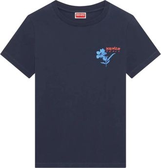 Kenzo T-shirt met getekende bloemen - Dames - T-shirts - Blauw - S - Katoen - Tops