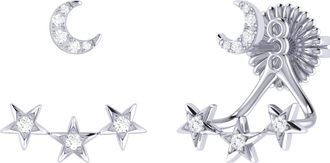 LuvMyJewelry Star Trio Crescent Silver Diamond Stud Earring