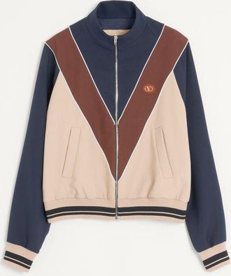 Valentino Nylon Sweatshirt With Zip And VLogo Patch Man BLUE/HAZELNUT/BUTTER XXL
