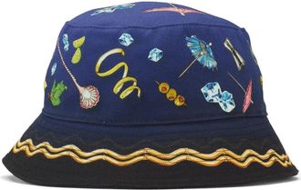 Casablanca Kleurrijke katoenen hoed met vallende rand - unisex - Hoeden - Blauw - S - Katoen - Accessoires