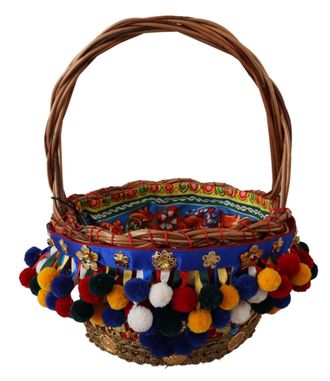 Dolce & Gabbana Multicolor Cotton Embellished Agnese Basket Tote Womens Bag