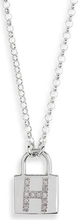 Meshmerise Diamond Padlock Initial Pendant Necklace - 0.12ct. in White-H at Nordstrom Rack