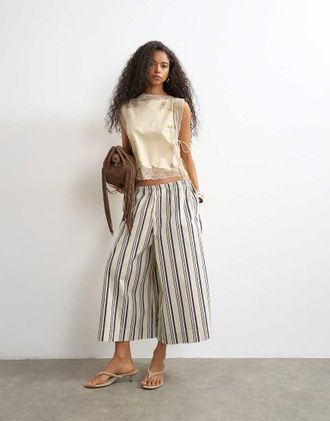 Topshop Culotte svasate a righe-Multicolore