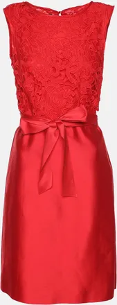 Carolina Herrera Red Floral Lace & Crepe Sleeveless Short Dress