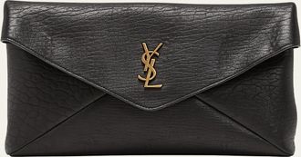 Saint Laurent Large YSL Envelope Pouch Clutch Bag in Leather