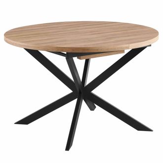 Oviala Mesa de comedor redonda extensible en MDF y aluminio negro y madera