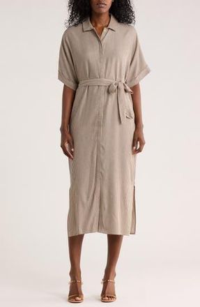 Lovestitch Stripe Midi Shirtdress in Taupe/Navy at Nordstrom Rack, Size Small