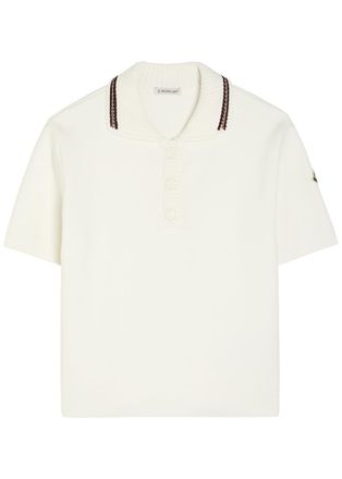 Moncler Knit-trim Cotton Polo Shirt - White - XS (UK 8 / XS)