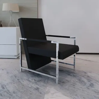 vidaXL Sill&oacute;n Con Patas Cromadas Cuero Sint&eacute;tico Negro Vidaxl
