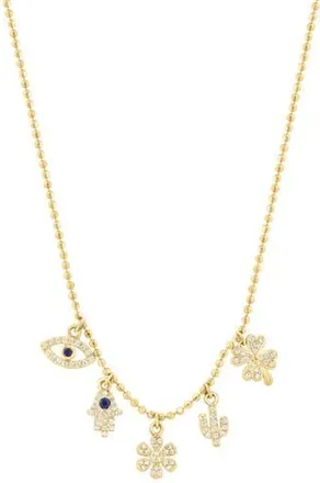 Effy Pav&eacute; Diamond & Sapphire Lucky Charm Frontal Necklace in Gold at Nordstrom Rack, Size 18