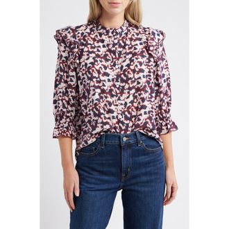 Caslon Ruffle Print Top in Red- Pink Addie Abstract at Nordstrom Rack, Size Xx-Large