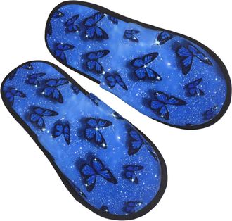 Generic Sparkling Blue Butterfly Men Women Sliders Slip On Shoes Lightweight Slippers For Bedroom Outdoor Indoor L