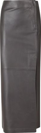 Alysi Caff&egrave; Soft Leather Side-Slit Straight Midi Skirt