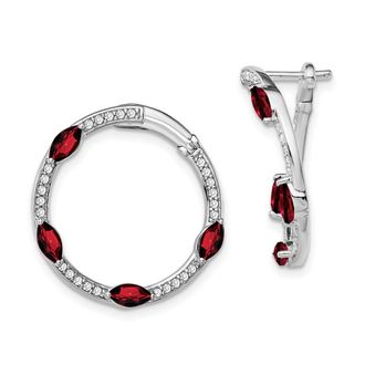 Diamond2Deal 14k White Gold Garnet and Diamond Hoop Earrings