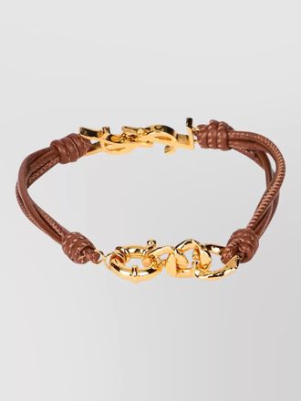 Saint Laurent braided leather bracelet logo and metal