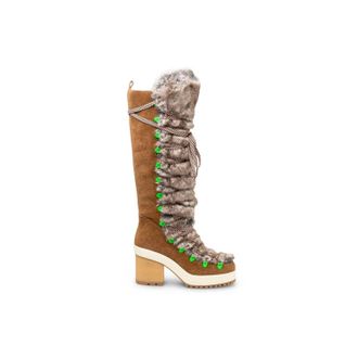 Hogan Womens Fur-Trimmed Lace-Up Knee-High Boots In Brown