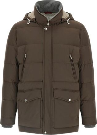 Brunello Cucinelli Bruine Geribbelde Gewatteerde Donsjas - Heren - Winterjassen - Bruin - 2XL - Jassen